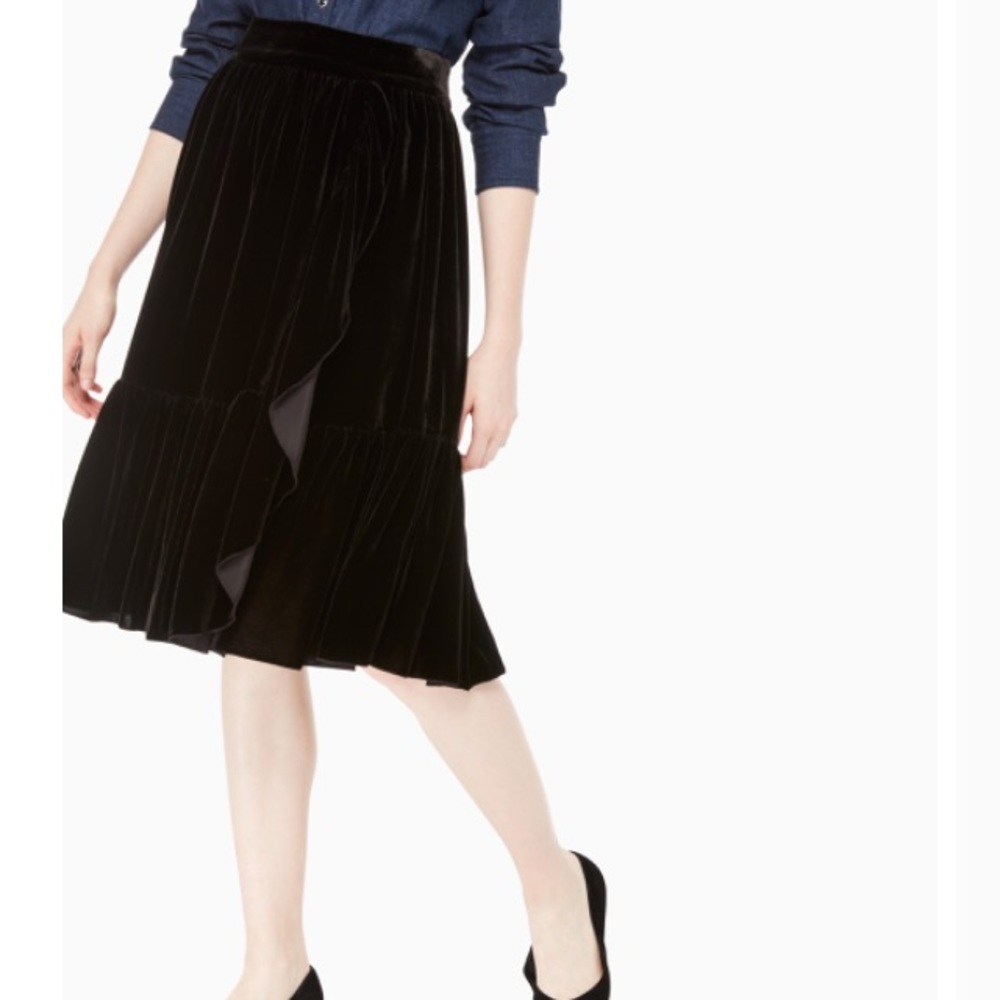 Katespade Ruffle black velvet skirt